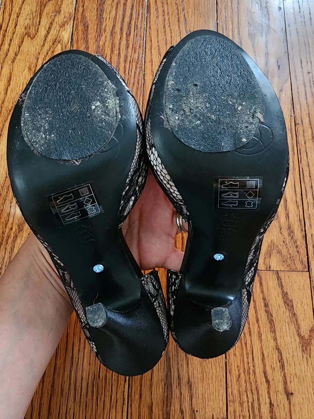 Disney Cinderella Lace Peep Toe Heels 6M Black White Gothic Formal Princesscore